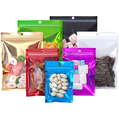 Colorful Yin and Yang Ziplock Bags Aluminum Foil Sealed Bags Candy and Snack Food Supermarket Hanging Hole Plastic Packaging Bags