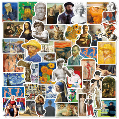 52 pieces of oil painting art Van Gogh Mona Lisa graffiti stickers suitcase notebook car decoration waterproof stickers