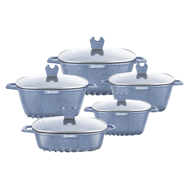 Juego de postini real de 10 piezas, olla cuadrada de sopa de aluminio fundido a presión, olla de cocina para el hogar, juego de ollas antiadherentes, venta al por mayor