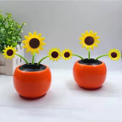 Factory direct supply solar Apple flower three flowers sunflower car decoration products creative children's toys (Car ornaments) - 1
