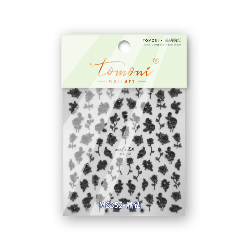 Pegatinas de uñas de diamante de cristal tomoni sin pérdida de cooperación pegatinas de uñas japonesas al por mayor blanco y negro Rosa MS300