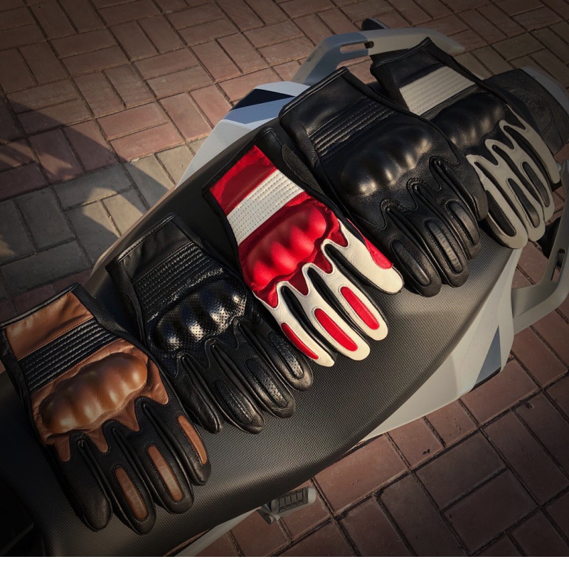 Guantes de cuero de motocicleta hombres y mujeres montando Harley piel de cabra motocicleta Caballero montando guantes de cuero de dedo completo transfronterizo