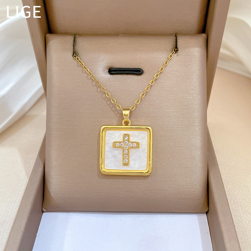 Square Crystal Diamond Collarbone Necklace For Women Titanium_voghion.com
