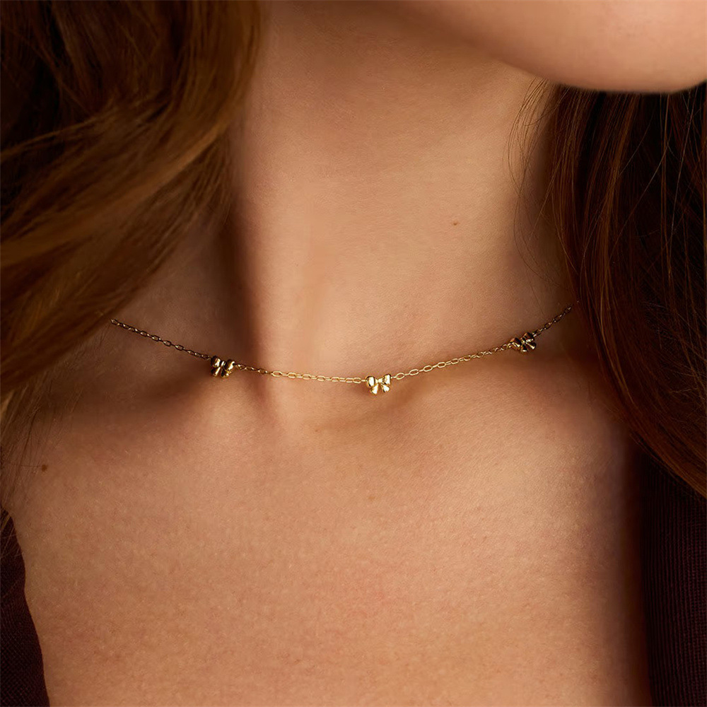 Bow Knot Pattern 1 Piece 1 Set 925 Sterling Silver Bow Knot Cable Chain Bracelets Necklace
