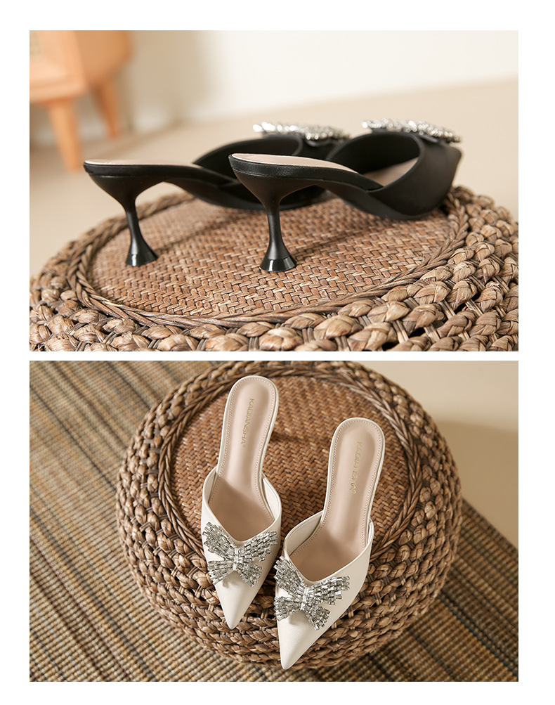 2023 Summer New Pointed Toe Stiletto Sandals Women's Shoes Rhinestone Baotou slippers high-heeled women's sandals and slippers half drag_voghion.com