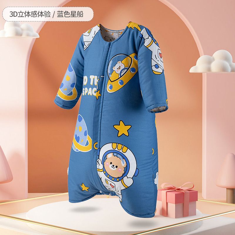 Children's Sleeping Bag Autumn and Winter Thick Primary School Baby Anti-Kick Quilt Artifact Air-Conditioned Room Universal Pure Cotton Long Sleeves for All Seasons