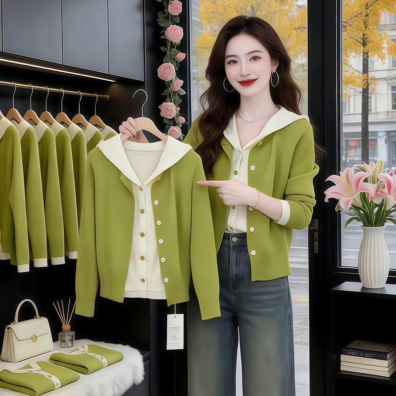 European-Style Heavyweight 2026 Spring New Fake Two-Piece Knitted Cardigan, High-End Stylish Outfit, Beautiful Top, Women's Fashion Trend
