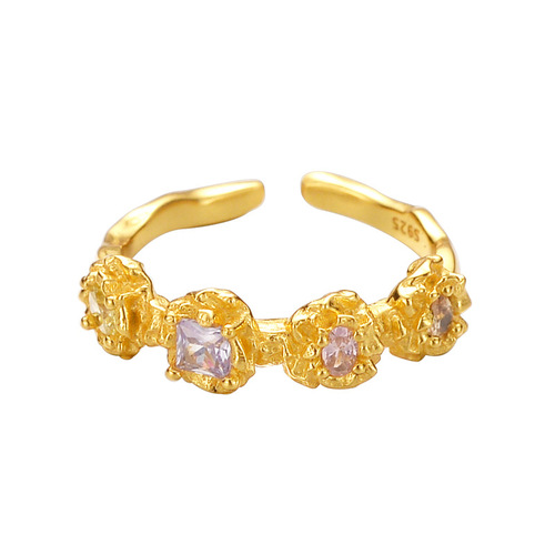 J1322 Korean version of ins niche colored diamond ring for women, non-fading 925 sterling silver colored zircon bracelet new cross-border product