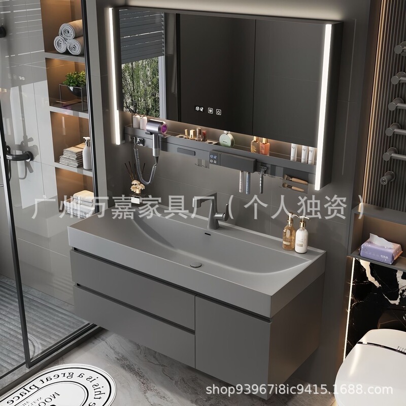 2026 New Model Gold-Plated Stone Integrated Basin Bathroom Cabinet Ocean Basin Large Basin Bathroom Sink Washbasin Set