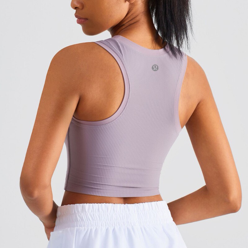 Lulu ribbed running sports fitness tank top with round neck, removable chest pads, sleeveless, beautiful back yoga top