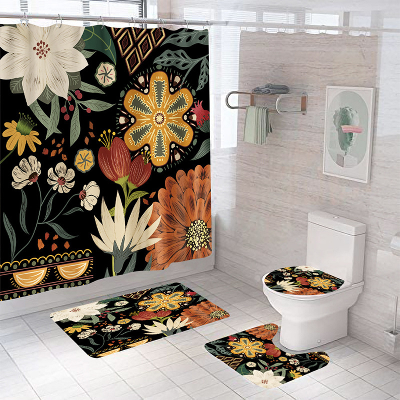 Shower Curtain Cross-Border Wholesale Waterproof Shower Curtain Medieval Abstract Bohemian Shower Curtain Set Bathroom Partition