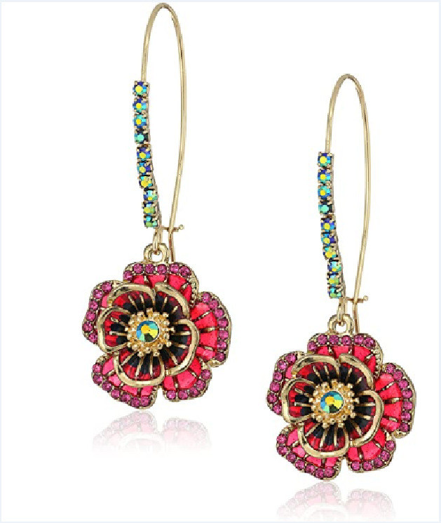 Holiday, Date Occasion Alloy Material 1 Pair Shiny Flower Plating Inlay Alloy Zircon Drop Earrings
