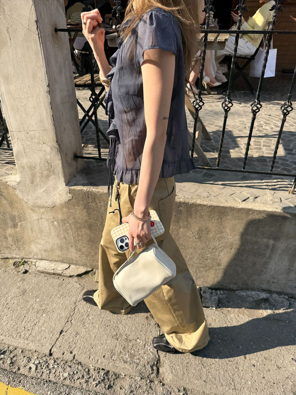 冷感压皱灰蓝格纹 轻薄防晒荷叶边短袖衬衫设计感休闲气质上衣女|undefined