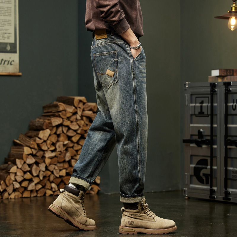 Xinjiang Long-staple Cotton Harlan Pants Denim Men's Autumn and Winter New Japanese All-match Loose Fashionable Brand Casual Conical Pants Men's