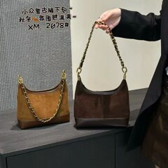 复古磨砂牛皮水桶包链条菜篮子单肩包2025时尚腋下包通勤斜挎包