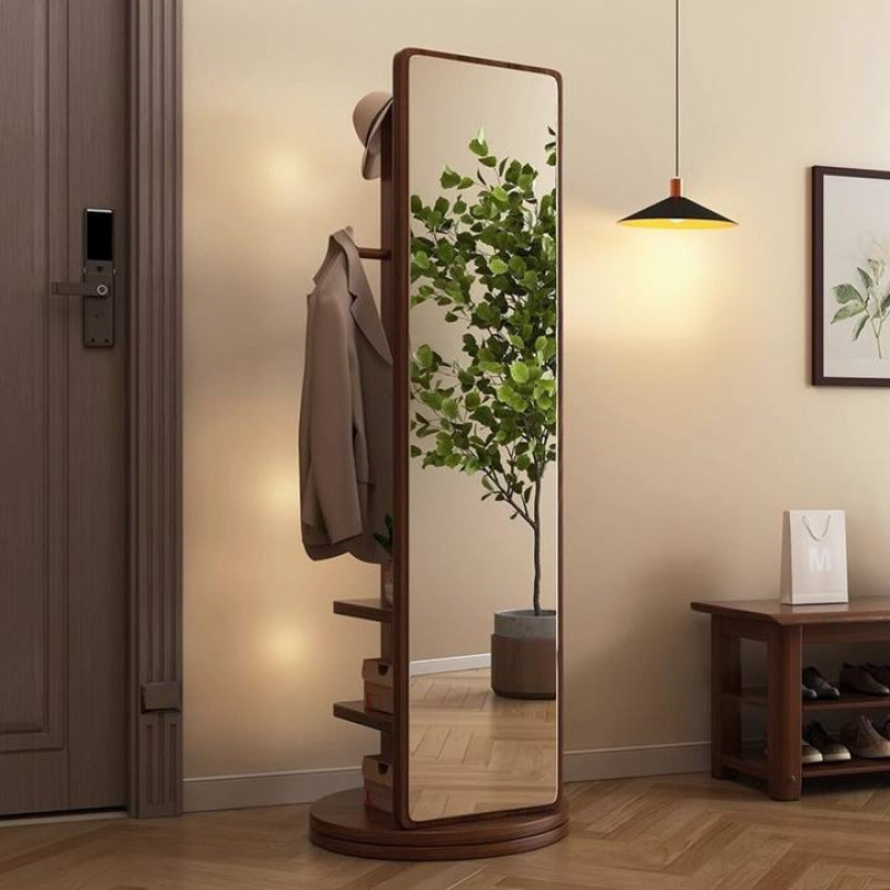Espejo de armario, espejo de vestir, espejo giratorio, percha de ropa, percha de sombrero móvil de dormitorio, nuevo espejo de piso