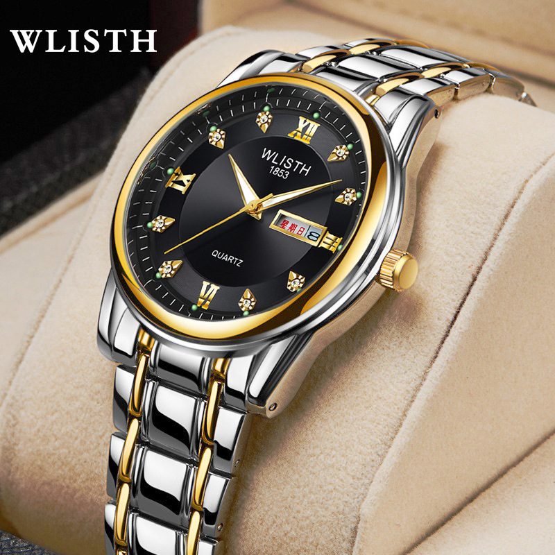 瑞士品牌手表男士防水男表钢带手表双日历石英表复古手表批发代发