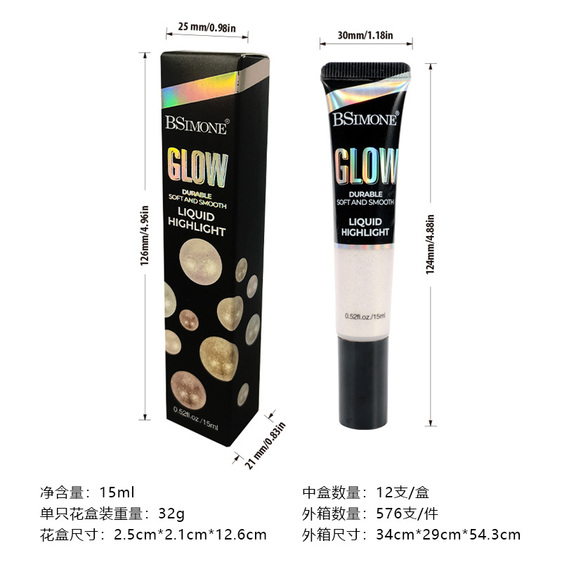 Iluminador líquido europeo y americano transfronterizo con brillo nacarado, maquillaje de escenario de larga duración a prueba de sudor para contornear y realzar el rostro.