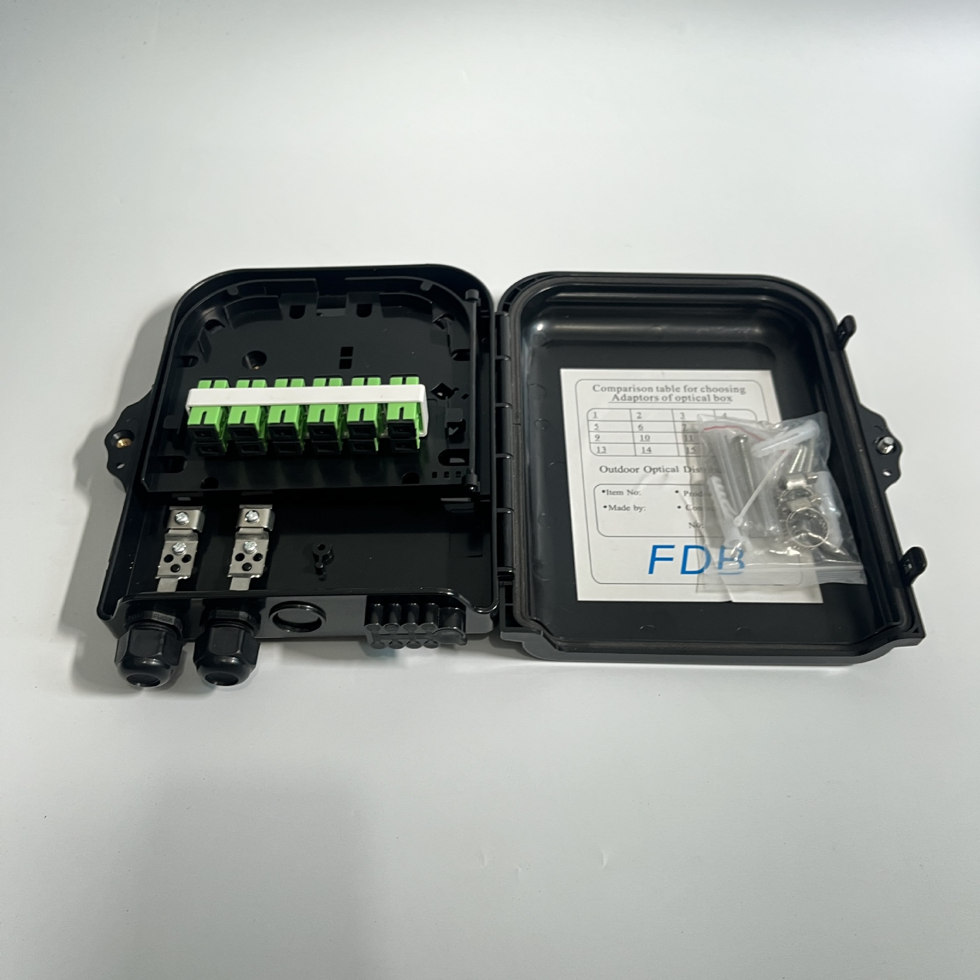 外贸12芯分纤箱黑色防水光纤盒室外终端盒12芯终端入户配线箱