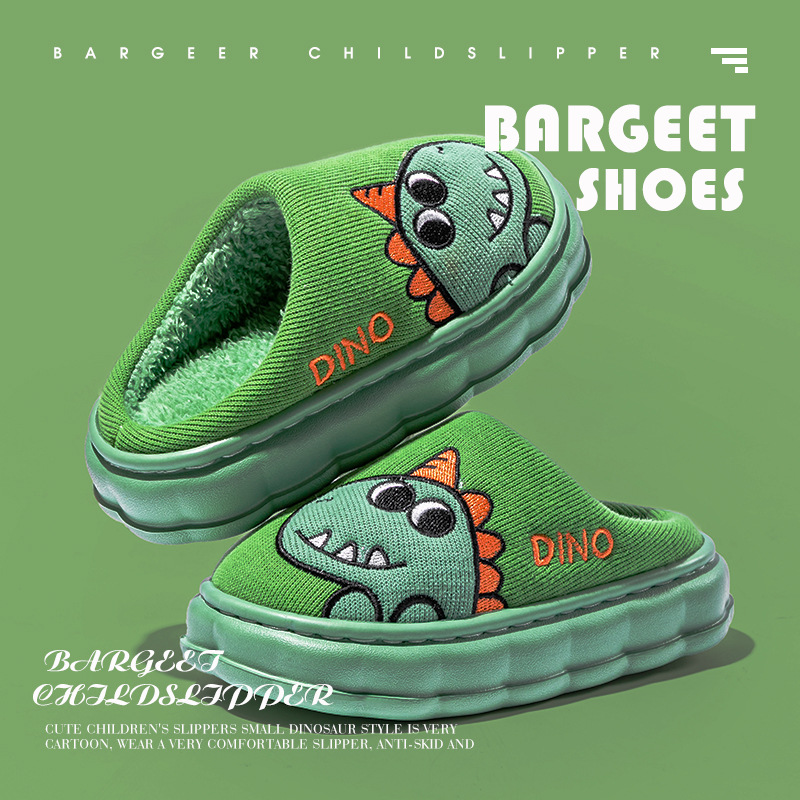 2024 New Children's Cotton Slippers Winter Boys Dinosaur Indoor Girls Baby Middle and Big Children Home Non-slip Ultra Light Bottom