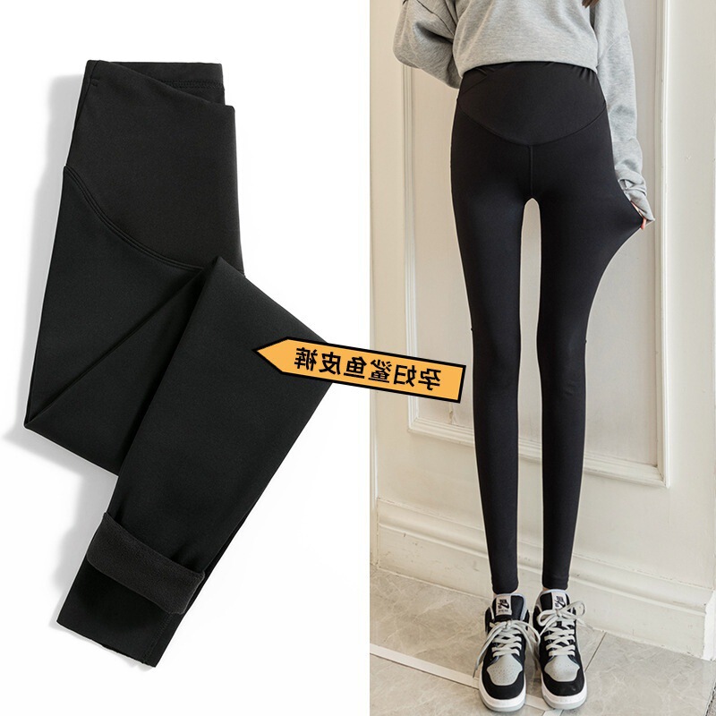 Maternity Wear 2021 Autumn and Winter New Korean Style Fashionable Low-Waist Fleece-Lined Maternity Shark Pants for Comfortable Pregnancy