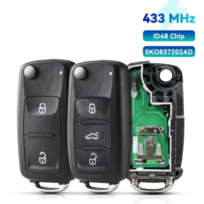 Suitable for Volkswagen 3-Button Car Key Shell, Car Key Remote Control Key, 202Ad+433 Frequency Id48 Chip