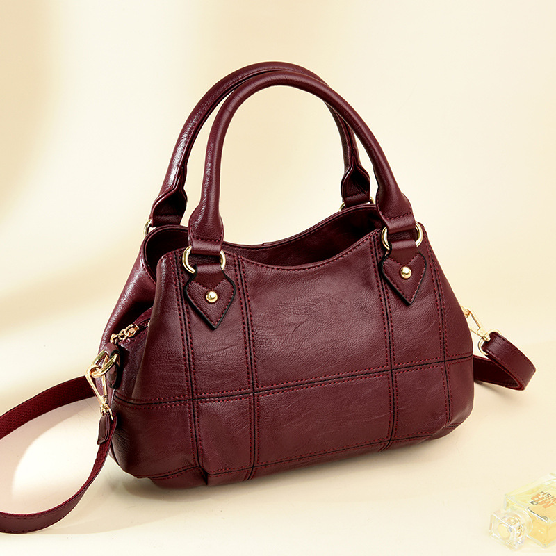 Casual women's bag middle-aged mother bag texture soft PU leather large capacity crossbody handbag_voghion.com