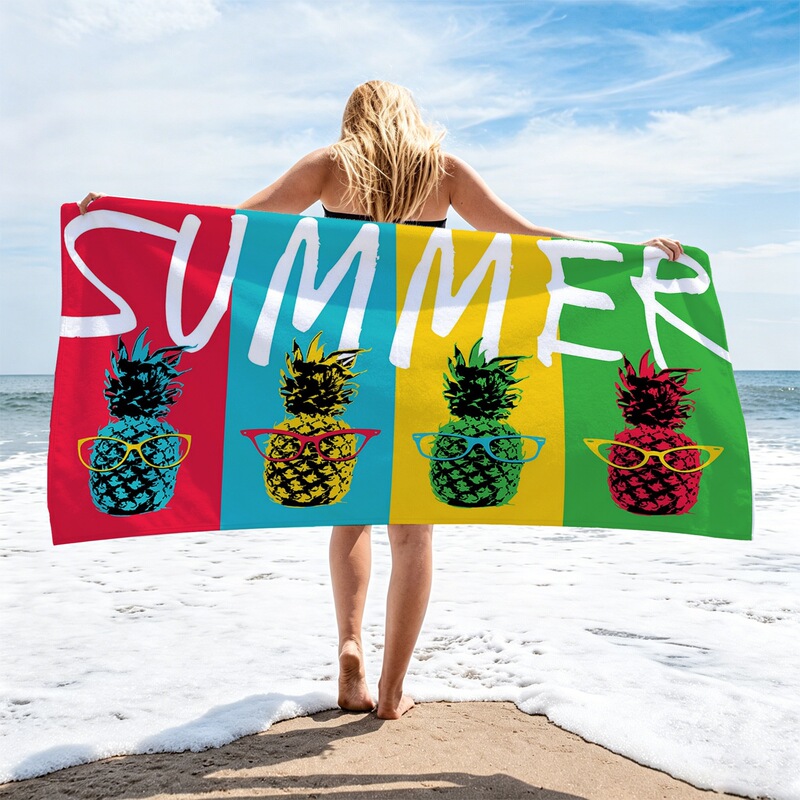 Millions of Ready-Made Pop-Art Color-Blocked Pineapple Summer Quick-Dry Beach Towels with Glasses Design, Absorbent Bath Towels, Direct from the Factory, Customizable