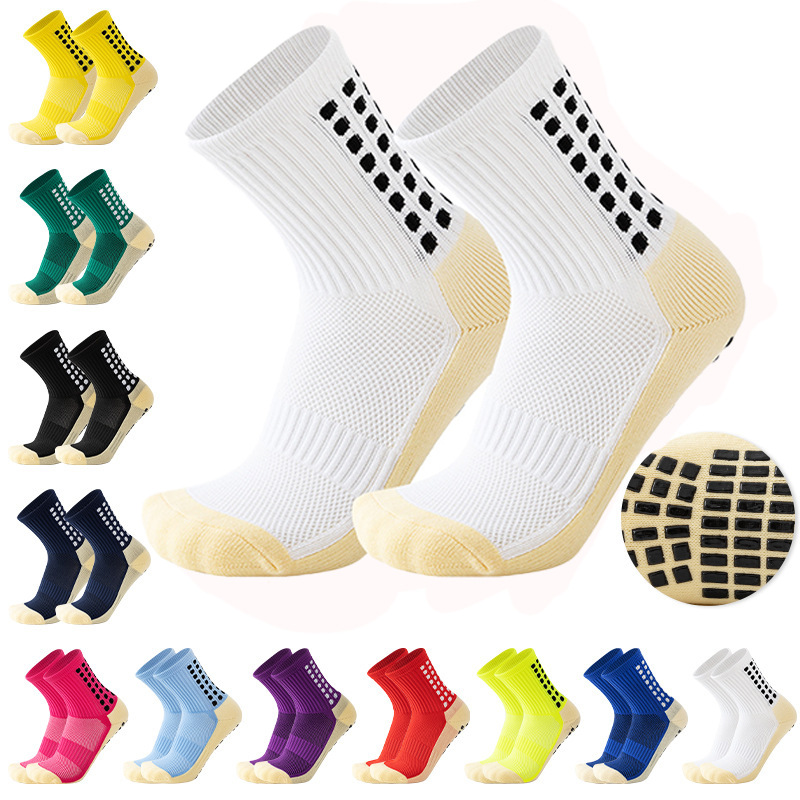 Factory Direct Men's Sports Football Socks with Glue, Non-Slip, Breathable, Sweat-Absorbent Training Towel Bottom Mid-Tube Sports Socks