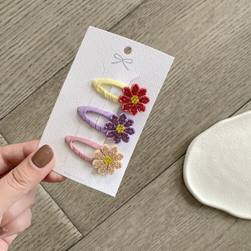 LING+ Korean style new children's hair clip with diamond flower BB clip small children's flower set baby bangs clip