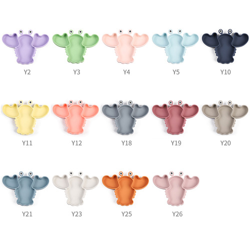 Silicone Lobster Dinner Plate Baby Bib Infant Children Bowl Tableware Spoons Forks Anti-slip Snack Cups Set Factory Wholesale
