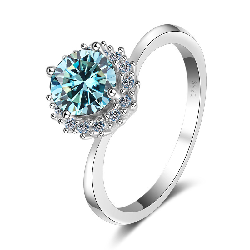 925 anillo de plata esterlina 1 quilate anillo de diamantes de mosan cuatro garras anillo de boda simulación de diamantes anillo de flores de sol suministro directo de fabricantes