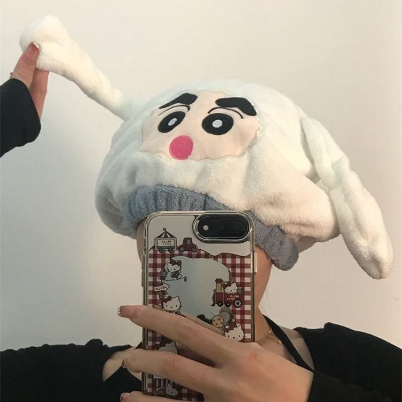 2025年のかわいい漫画クレヨンしんちゃんヘアドライキャップ、吸水性のあるコーラルベルベット素材の面白いヘッドターバン型ヘアドライタオル|undefined