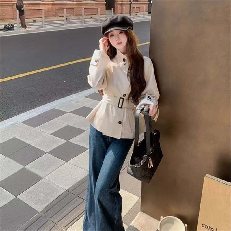 早秋韩系短款风衣外套女2025新款英伦风时尚潮流立领收腰外套女冬|undefined