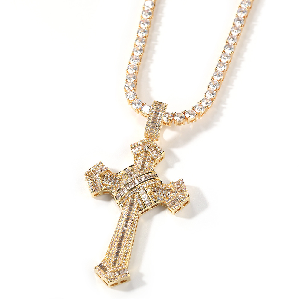 Collier tendance pour homme avec pendentif en croix en cuivre incrusté de zircons, bijou simple et personnalisé_voghion.com