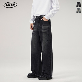 LKTM Men's# American-style High Street Trouser Leg Jeans Men's cleanfit Trendy Brand Loose Wide Leg Straight Pants