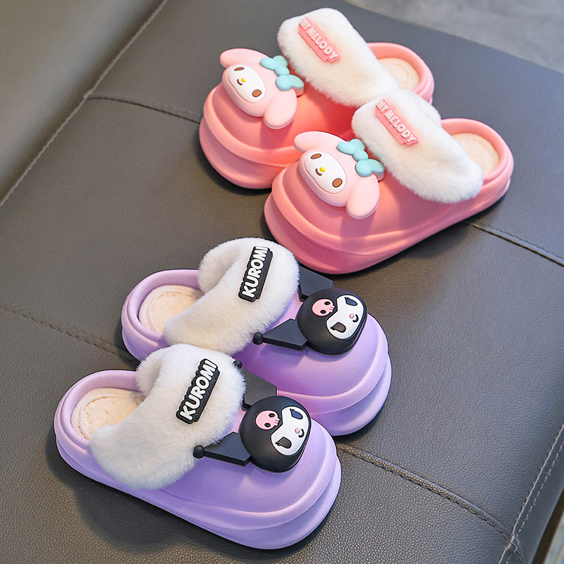 Sanliou zapatillas de algodón para niños de invierno para niños y niñas cálidas y pelusa para el hogar, bolsas de bebé, zapatos de talón de algodón