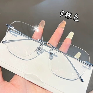 69027超轻纯钛钻石切边近视眼镜框女无框眼镜架潮素颜神器配度数