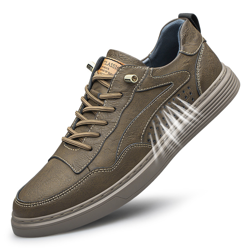 Otoño verano hombres zapatos de punta redonda superficie de piel de vaca transpirable nueva perforación casual zapatos blancos bajo la zapatilla de deporte superior