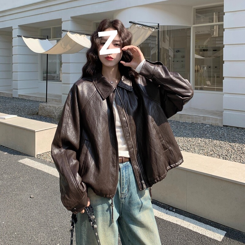 2025 Autumn New Korean Style Elegant Lapel Pu Leather Jacket for Women, Short Drawstring Slim Fit Biker Jacket Top 2025 Autumn New Korean Style Elegant Lapel Pu Leather Jacket for Women, Short Drawstring Slim Fit Biker Jacket Top