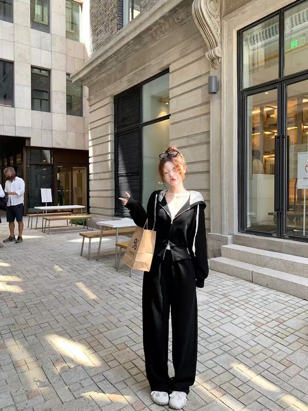 Q女家登机套装/蕾丝卫衣连帽外套卫裤半裙套装巨好看的早秋一整套|undefined