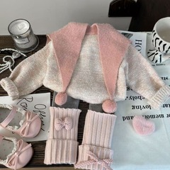 韩版童装2025新款秋季女童披肩大翻领毛衣儿童堆堆袜打底裤两件套