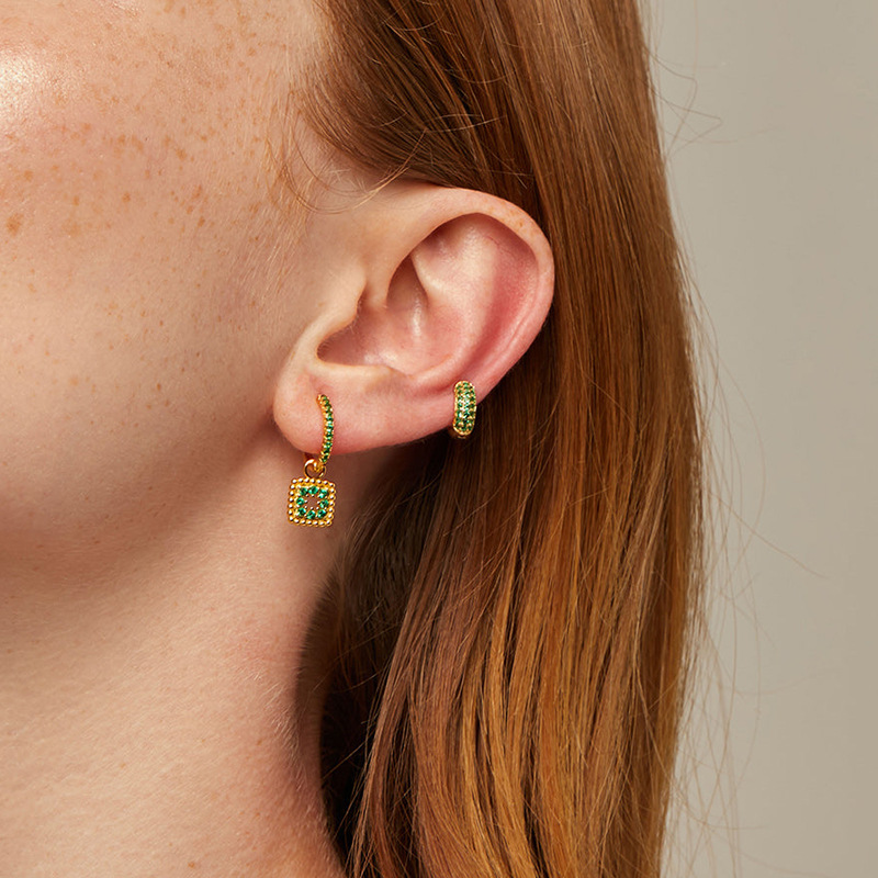 Fashion Square Copper Inlay Zircon Drop Earrings 1 Pair