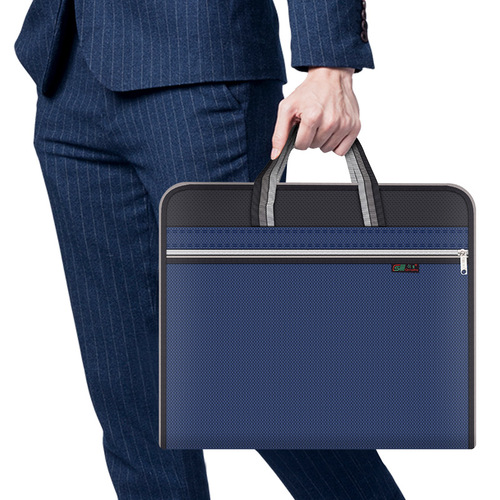 Business large-capacity briefcase Oxford cloth double-layer zipper portable briefcase canvas document bag printed logo