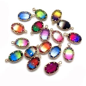 2pcs Natural stone cut crystal pendant 11 x19mm oval gradient of single-hole pendant DIY Jewelry accessories wholesale