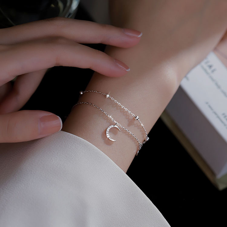 Sunrise Double-Layer Star And Moon Bracelet, Trendy Minimalist Niche Design, Light Luxury High-end Cool Style Jewelry,_voghion.com