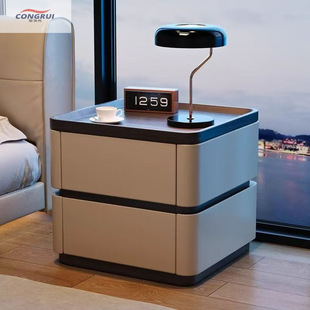 Solid Wood Storage Smart High-End Italian Light Luxury Bedside Table Bedroom Bedside Table Modern Home Simple with Password Lock