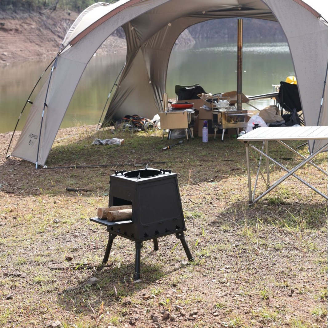Fabricante de nuevo plegable de acero inoxidable estufa de leña estufa al aire libre portátil multifunción calefacción estufa camping picnic