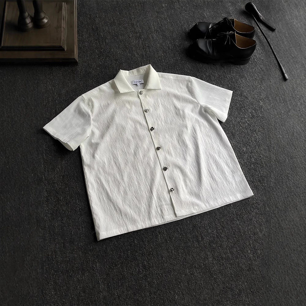 American Cleanfit Palace White Eternal Flower Texture Shirt Men's Summer Short-Sleeved Shirt Accessible Luxury High-End Jacket