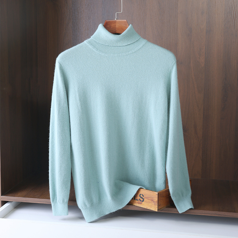 Autumn and Winter Men's Turtleneck Wool Sweater Casual Solid Color Knitted Base Shirt Pullover Plus Size Slim Fit Lapel Sweater